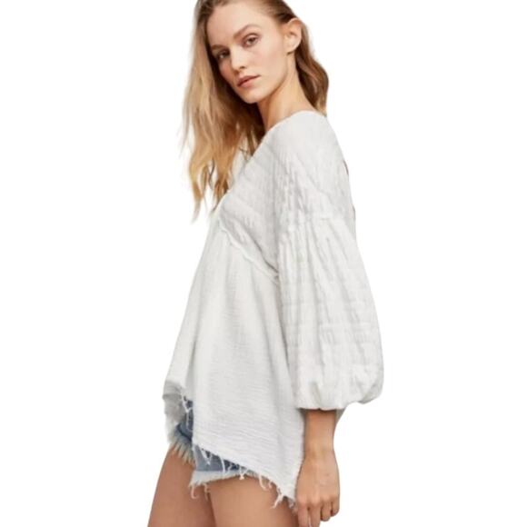 Free People Flower Power Top Oversized Balloon Sleeve Top XS - Picture 3 of 10